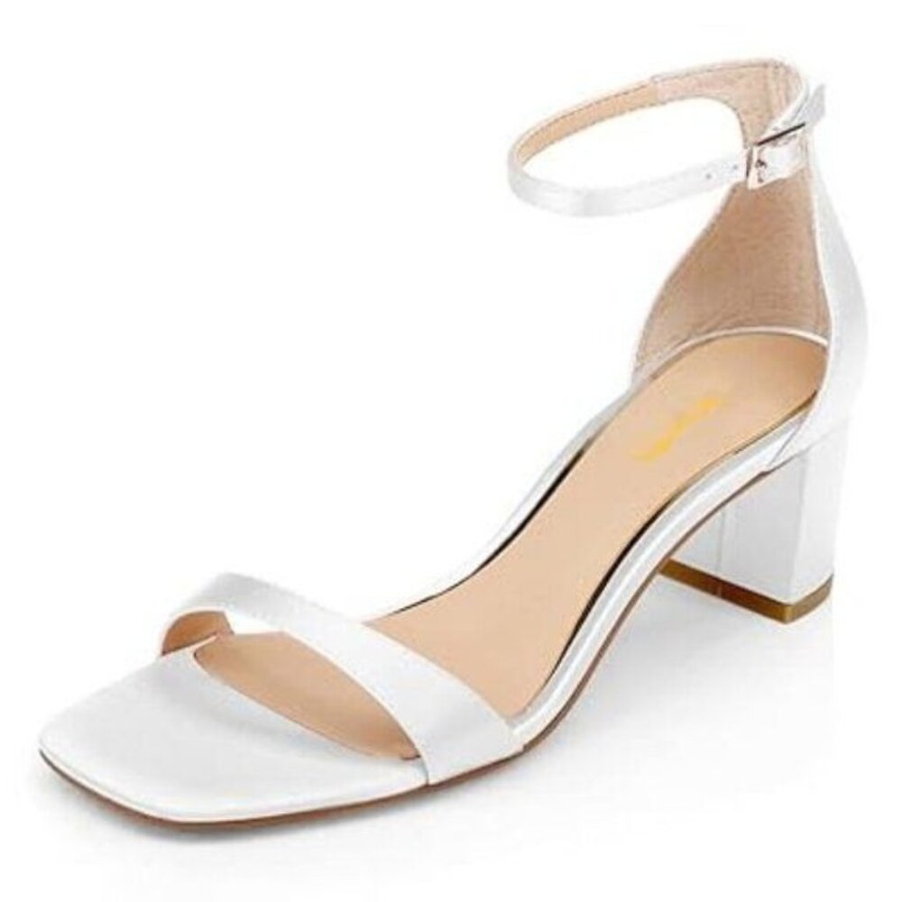 XYD Women Open Toe Strappy Mid Block Heel Sandal Pumps Slim Ankle Strap